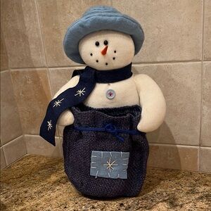 Decorative Snowman with Blue Hat and Navy Scarf